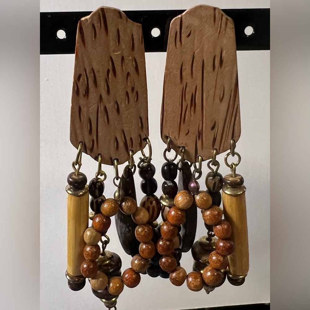 Vintage Handcrafted Wooden Beaded Dangle Earrings